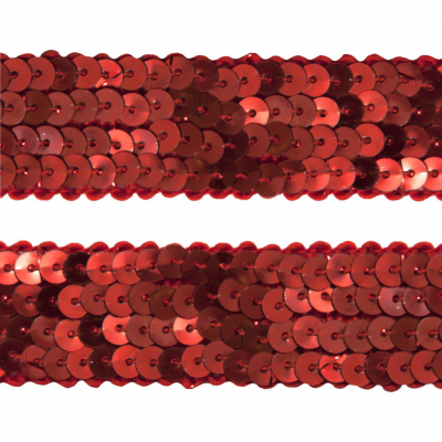 Тесьма с пайетками 3, шир. 20 мм/уп. 25+/-1 м, цвет красный - купить в Каменске-Уральском. Цена: 778.19 руб.