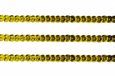 Пайетки "ОмТекс" на нитях, SILVER-BASE, 6 мм С / упак.73+/-1м, цв. А-1 - т.золото - купить в Каменске-Уральском. Цена: 468.37 руб.