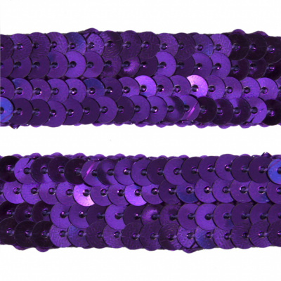 Тесьма с пайетками 12, шир. 20 мм/уп. 25+/-1 м, цвет фиолет - купить в Каменске-Уральском. Цена: 778.19 руб.