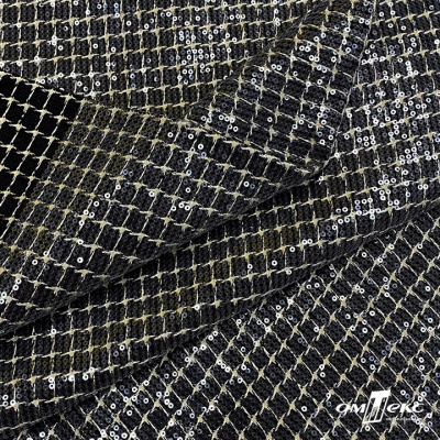 Ткань костюмная с пайетками, 100%полиэстр, 460+/-10 гр/м2, 150см #309 - цв. чёрный - купить в Каменске-Уральском. Цена 1 203.93 руб.