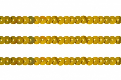 Пайетки "ОмТекс" на нитях, SILVER SHINING, 6 мм F / упак.91+/-1м, цв. 48 - золото - купить в Каменске-Уральском. Цена: 356.19 руб.