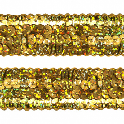 Тесьма с пайетками D16, шир. 20 мм/уп. 25+/-1 м, цвет золото - купить в Каменске-Уральском. Цена: 778.19 руб.